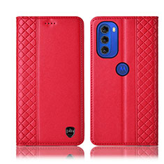 Custodia Portafoglio In Pelle Cover con Supporto H10P per Motorola Moto G51 5G Rosso