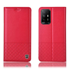 Custodia Portafoglio In Pelle Cover con Supporto H10P per Oppo F19 Pro+ Plus 5G Rosso