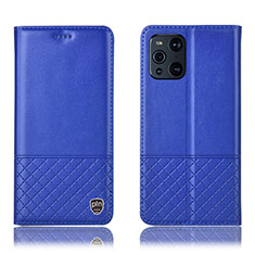 Custodia Portafoglio In Pelle Cover con Supporto H10P per Oppo Find X3 Pro 5G Blu