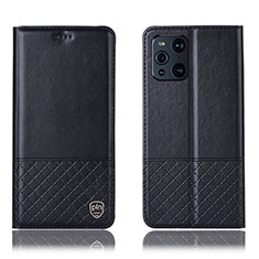 Custodia Portafoglio In Pelle Cover con Supporto H10P per Oppo Find X3 Pro 5G Nero