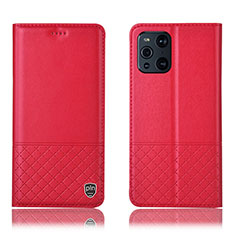 Custodia Portafoglio In Pelle Cover con Supporto H10P per Oppo Find X3 Pro 5G Rosso