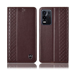 Custodia Portafoglio In Pelle Cover con Supporto H10P per Oppo K9X 5G Marrone