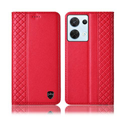 Custodia Portafoglio In Pelle Cover con Supporto H10P per Oppo Reno8 5G Rosso