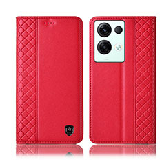 Custodia Portafoglio In Pelle Cover con Supporto H10P per Oppo Reno8 Pro 5G Rosso