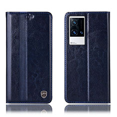 Custodia Portafoglio In Pelle Cover con Supporto H10P per Vivo iQOO 8 5G Blu