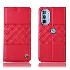 Custodia Portafoglio In Pelle Cover con Supporto H11P per Motorola Moto G31 Rosso