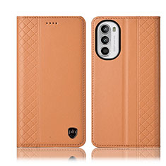 Custodia Portafoglio In Pelle Cover con Supporto H11P per Motorola Moto G71s 5G Arancione