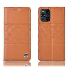 Custodia Portafoglio In Pelle Cover con Supporto H11P per Oppo Find X3 5G Arancione