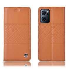 Custodia Portafoglio In Pelle Cover con Supporto H11P per Oppo Find X5 Lite 5G Arancione