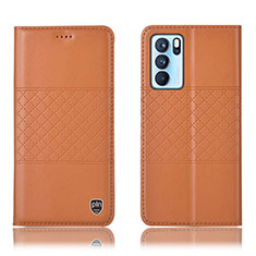 Custodia Portafoglio In Pelle Cover con Supporto H11P per Oppo Reno6 Pro 5G India Arancione
