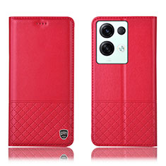 Custodia Portafoglio In Pelle Cover con Supporto H11P per Oppo Reno9 Pro+ Plus 5G Rosso