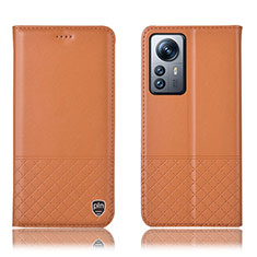 Custodia Portafoglio In Pelle Cover con Supporto H11P per Xiaomi Mi 12 5G Arancione