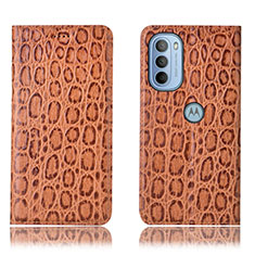 Custodia Portafoglio In Pelle Cover con Supporto H16P per Motorola Moto G31 Marrone Chiaro