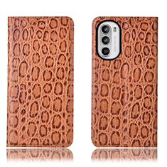 Custodia Portafoglio In Pelle Cover con Supporto H16P per Motorola Moto G71s 5G Marrone Chiaro