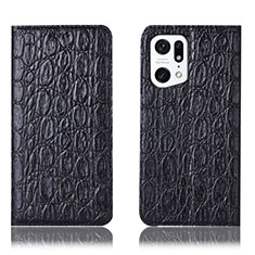 Custodia Portafoglio In Pelle Cover con Supporto H16P per Oppo Find X5 5G Nero