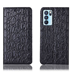 Custodia Portafoglio In Pelle Cover con Supporto H16P per Oppo Reno6 Pro 5G India Nero