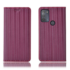 Custodia Portafoglio In Pelle Cover con Supporto H18P per Motorola Moto G50 Rosso Rosa