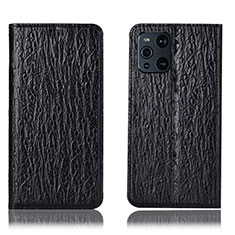 Custodia Portafoglio In Pelle Cover con Supporto H18P per Oppo Find X3 5G Nero