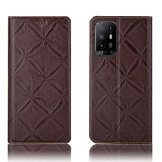 Custodia Portafoglio In Pelle Cover con Supporto H19P per Oppo F19 Pro+ Plus 5G Marrone