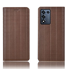 Custodia Portafoglio In Pelle Cover con Supporto H20P per Oppo K9S 5G Marrone