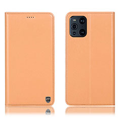 Custodia Portafoglio In Pelle Cover con Supporto H21P per Oppo Find X3 5G Arancione