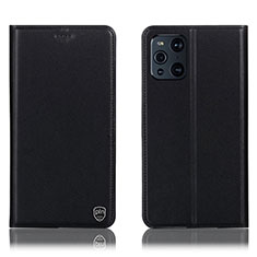 Custodia Portafoglio In Pelle Cover con Supporto H21P per Oppo Find X3 Pro 5G Nero