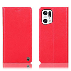 Custodia Portafoglio In Pelle Cover con Supporto H21P per Oppo Find X5 Pro 5G Rosso