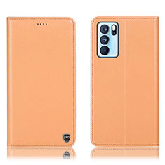 Custodia Portafoglio In Pelle Cover con Supporto H21P per Oppo Reno6 Pro 5G India Arancione