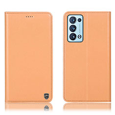 Custodia Portafoglio In Pelle Cover con Supporto H21P per Oppo Reno6 Pro+ Plus 5G Arancione