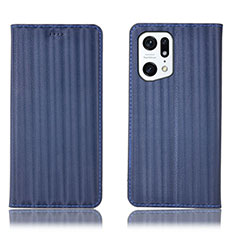 Custodia Portafoglio In Pelle Cover con Supporto H23P per Oppo Find X5 5G Blu