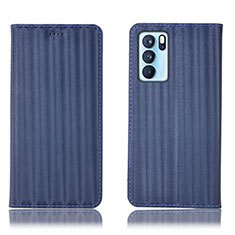 Custodia Portafoglio In Pelle Cover con Supporto H23P per Oppo Reno6 Pro 5G India Blu