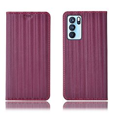 Custodia Portafoglio In Pelle Cover con Supporto H23P per Oppo Reno6 Pro 5G India Rosso Rosa