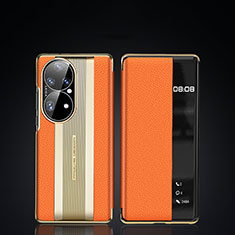 Custodia Portafoglio In Pelle Cover con Supporto JB2 per Huawei P50 Pro Arancione