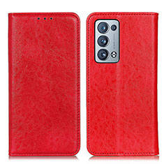 Custodia Portafoglio In Pelle Cover con Supporto K01Z per Oppo Reno6 Pro+ Plus 5G Rosso