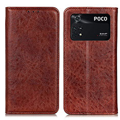 Custodia Portafoglio In Pelle Cover con Supporto K01Z per Xiaomi Poco M4 Pro 4G Marrone