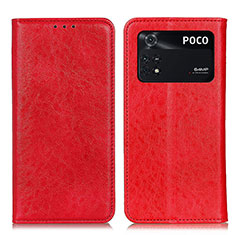 Custodia Portafoglio In Pelle Cover con Supporto K01Z per Xiaomi Poco M4 Pro 4G Rosso