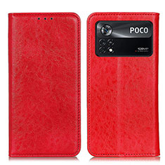 Custodia Portafoglio In Pelle Cover con Supporto K01Z per Xiaomi Poco X4 Pro 5G Rosso