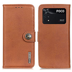 Custodia Portafoglio In Pelle Cover con Supporto K02Z per Xiaomi Poco M4 Pro 4G Marrone