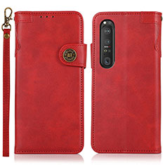 Custodia Portafoglio In Pelle Cover con Supporto K03Z per Sony Xperia 1 III Rosso
