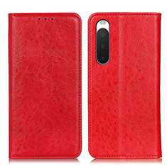 Custodia Portafoglio In Pelle Cover con Supporto K03Z per Sony Xperia 10 IV Rosso