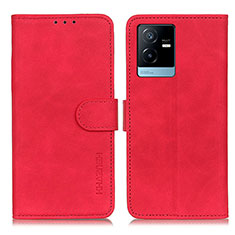 Custodia Portafoglio In Pelle Cover con Supporto K03Z per Vivo iQOO Z6x Rosso