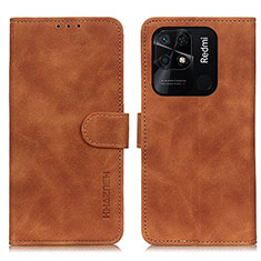 Custodia Portafoglio In Pelle Cover con Supporto K03Z per Xiaomi Redmi 10 India Marrone