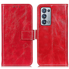 Custodia Portafoglio In Pelle Cover con Supporto K04Z per Oppo Reno6 Pro+ Plus 5G Rosso
