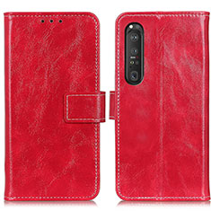 Custodia Portafoglio In Pelle Cover con Supporto K04Z per Sony Xperia 1 III Rosso
