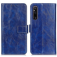 Custodia Portafoglio In Pelle Cover con Supporto K04Z per Sony Xperia 1 V Blu