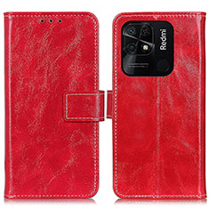 Custodia Portafoglio In Pelle Cover con Supporto K04Z per Xiaomi Redmi 10 India Rosso