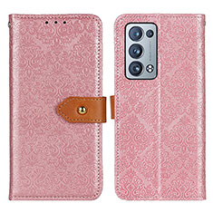 Custodia Portafoglio In Pelle Cover con Supporto K05Z per Oppo Reno6 Pro+ Plus 5G Rosa