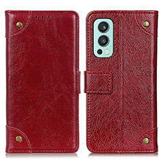 Custodia Portafoglio In Pelle Cover con Supporto K06Z per OnePlus Nord 2 5G Rosso