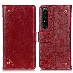 Custodia Portafoglio In Pelle Cover con Supporto K06Z per Sony Xperia 1 IV Rosso