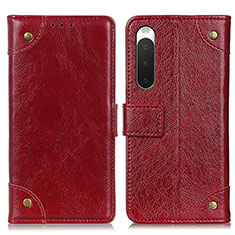 Custodia Portafoglio In Pelle Cover con Supporto K06Z per Sony Xperia 10 IV Rosso